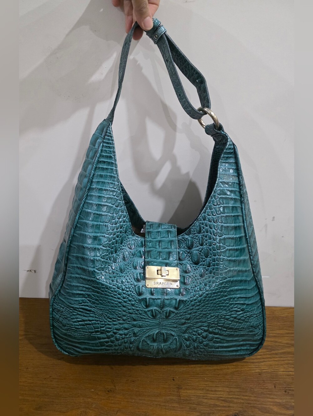 Brahmin Turquoise Crocodile-Embossed leather Shoulder Bag